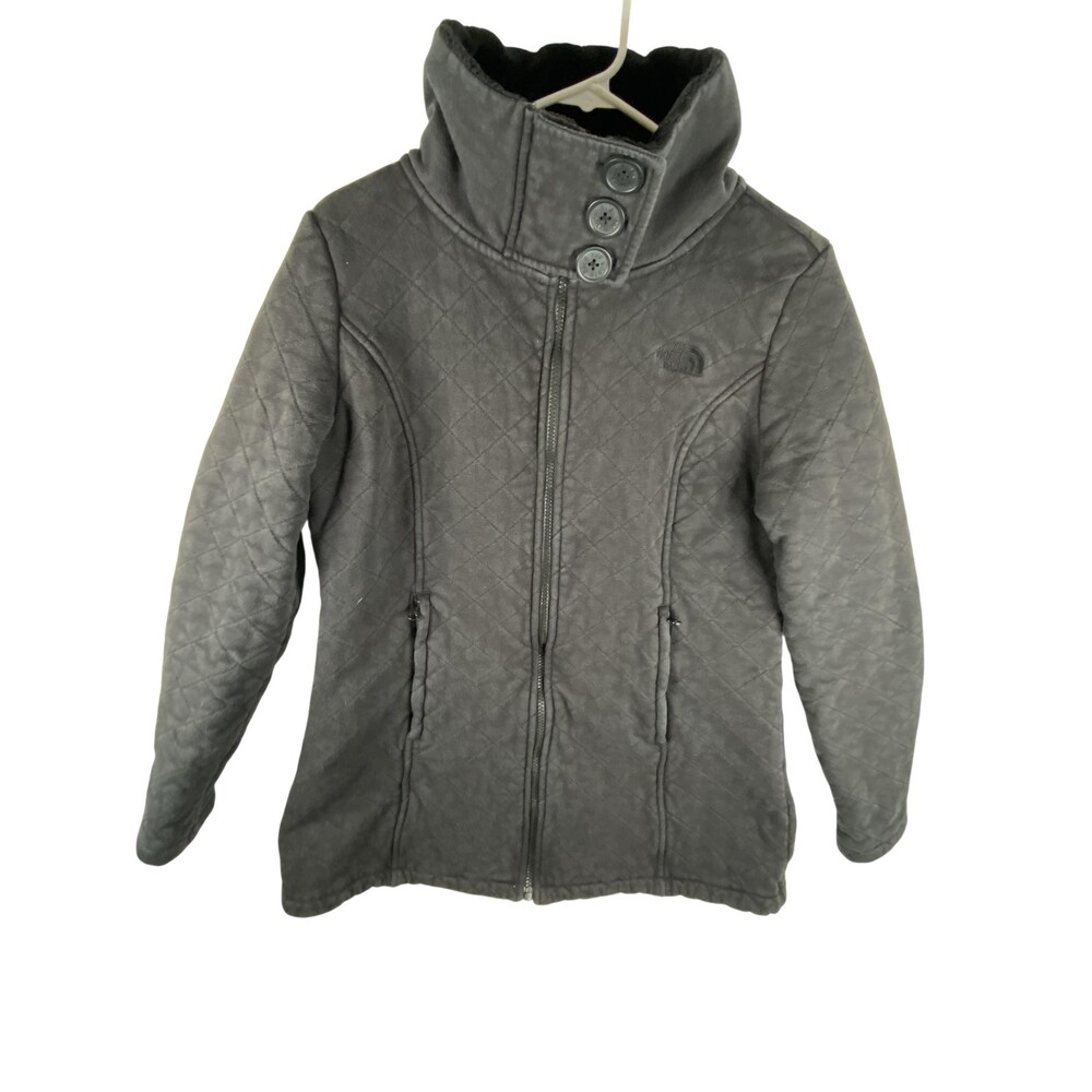 The North Face Caroluna Quilted Jacket Womens Large Gray Fleece Lined Full Zip